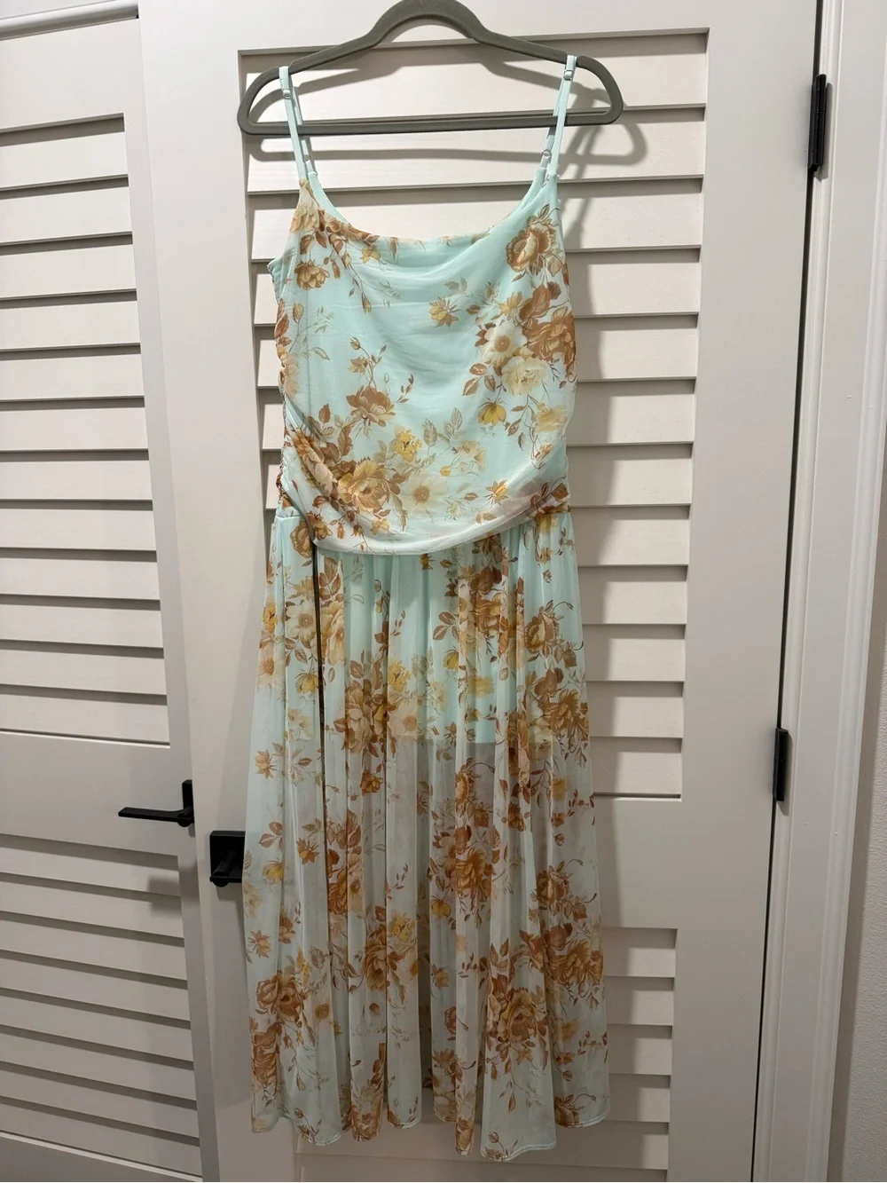 Abercrombie & Fitch Light Blue Maxi Dress with Gold Floral Print